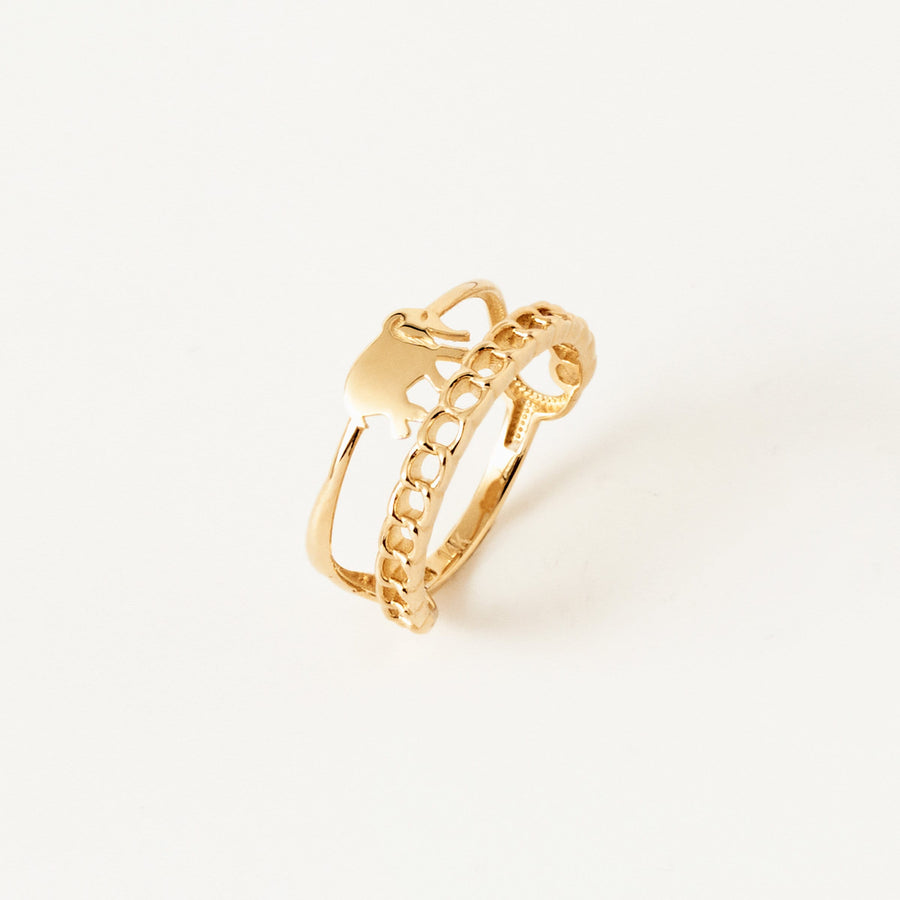 Elephant Band Ring In Gold Material