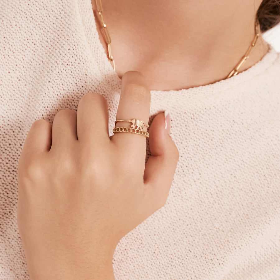 Elephant Band Ring In Gold Material