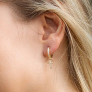 Cross Dangle Huggie Hoop Earrings With Cz