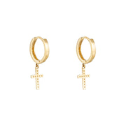 Cross Dangle Huggie Hoop Earrings With Cz