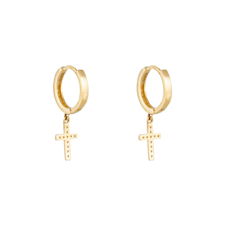 Cross Dangle Huggie Hoop Earrings With Cz