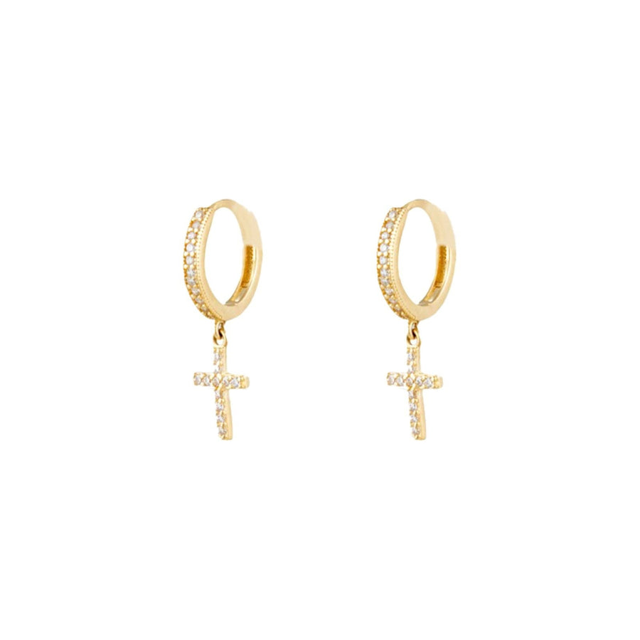 Cross Dangle Huggie Hoop Earrings With Cz