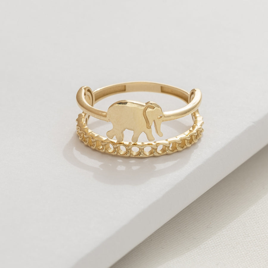 Elephant Band Ring In Gold Material