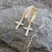Cross Dangle Huggie Hoop Earrings With Cz